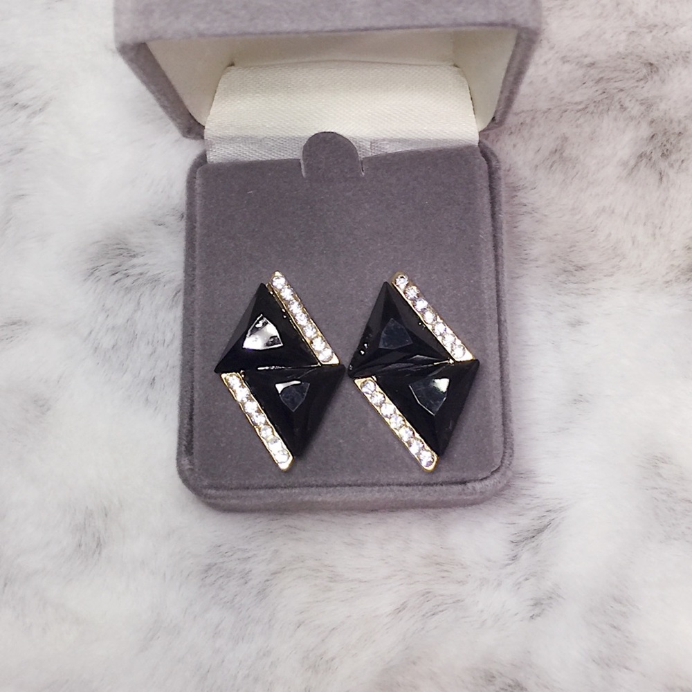 Chic Black & Gold Double Geographic Post Earrings